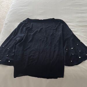 Elegant Navy Women's Top with Pearl Accents